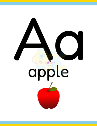 Kidzonic Fruit Alphabet Flashcards - 26 Printable Educational Cards for Early Learning