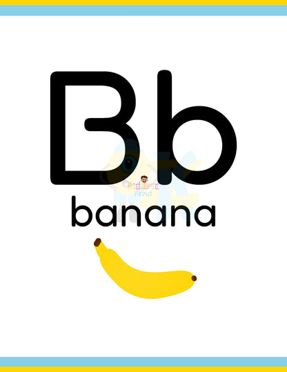 Kidzonic Fruit Alphabet Flashcards - 26 Printable Educational Cards for Early Learning