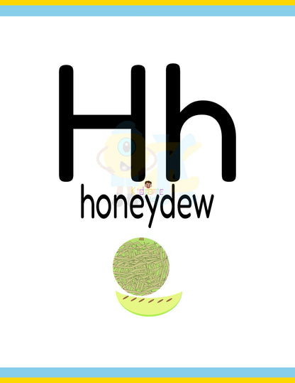 Kidzonic Fruit Alphabet Flashcards - 26 Printable Educational Cards for Early Learning