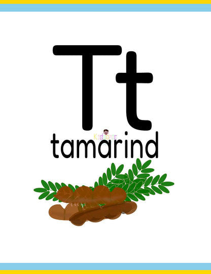 Kidzonic Fruit Alphabet Flashcards - 26 Printable Educational Cards for Early Learning