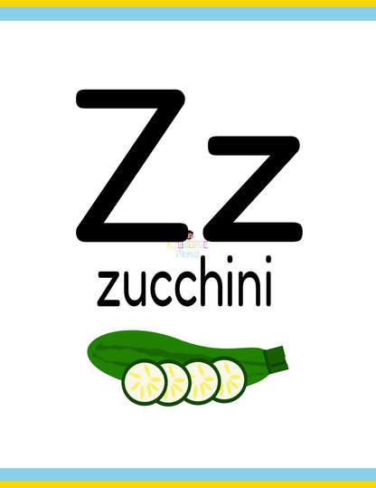 Kidzonic Fruit Alphabet Flashcards - 26 Printable Educational Cards for Early Learning