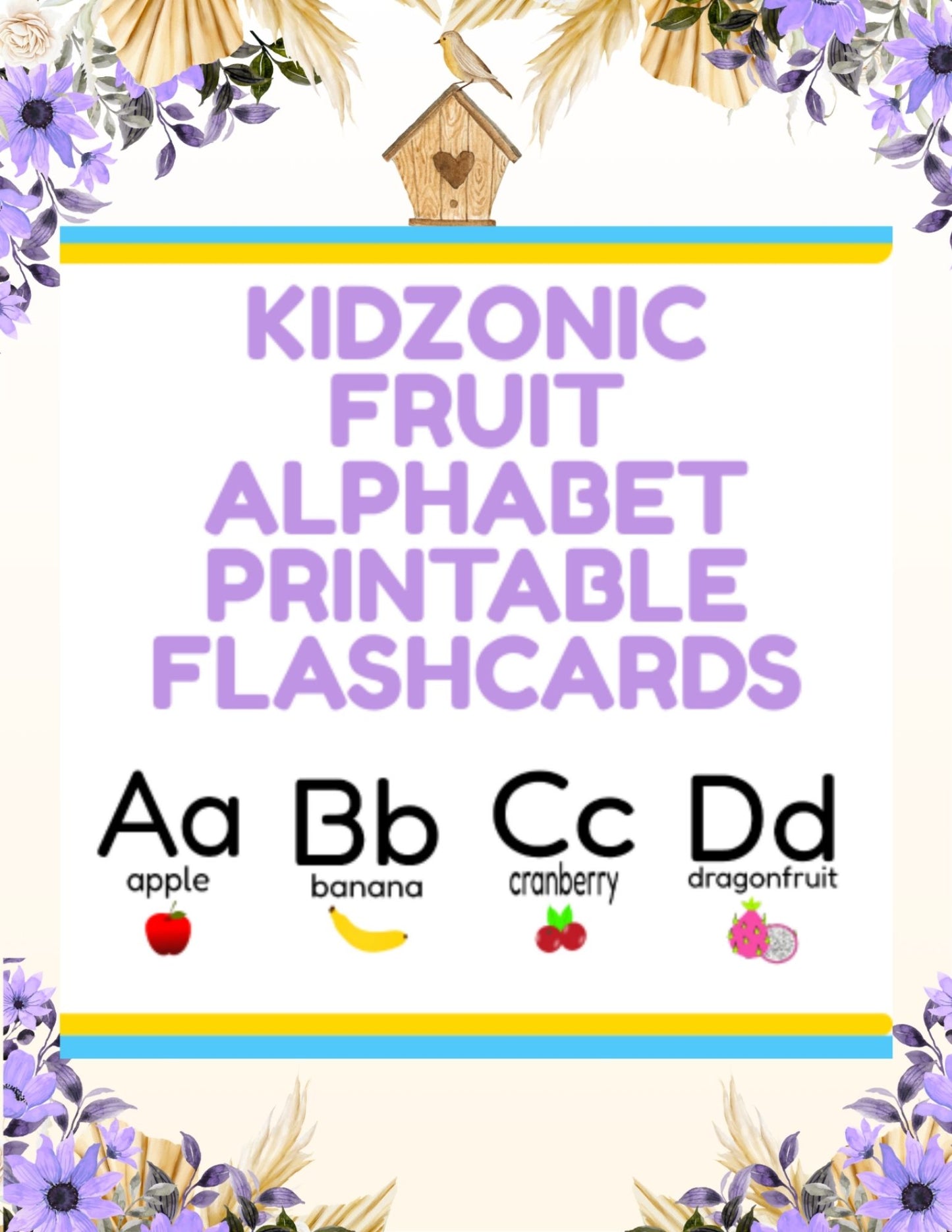 Kidzonic Fruit Alphabet Flashcards - 26 Printable Educational Cards for Early Learning