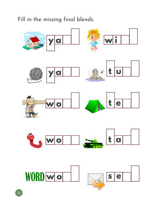 My First Initial and Final Blends Workbook: Printable Phonics for Kids / ESL & Beginning Readers
