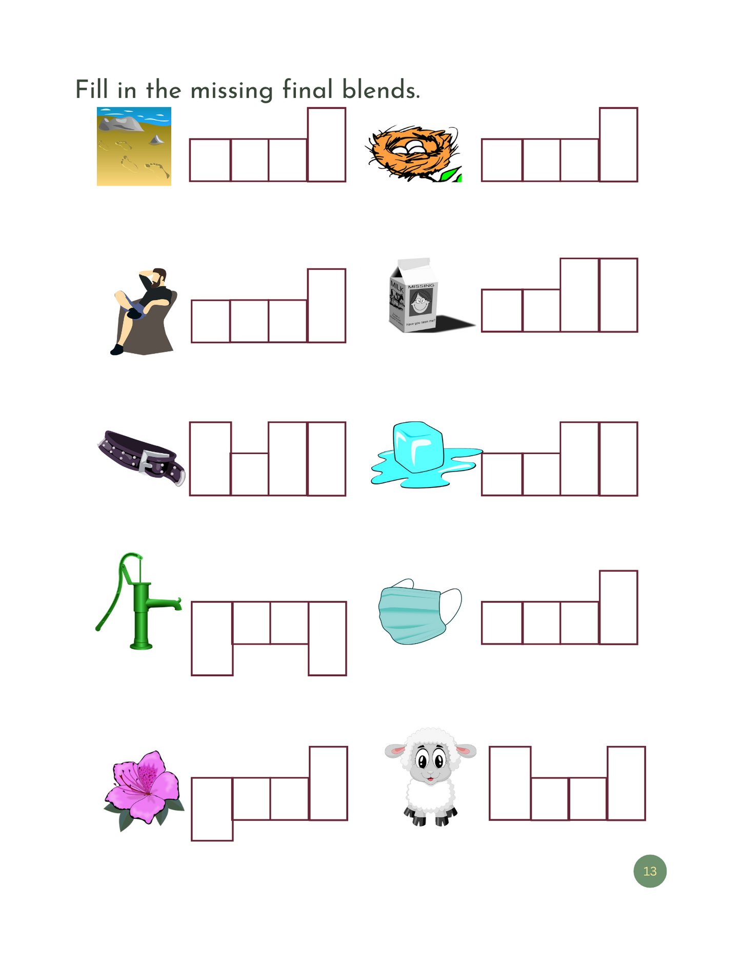 My First Initial and Final Blends Workbook: Printable Phonics for Kids / ESL & Beginning Readers